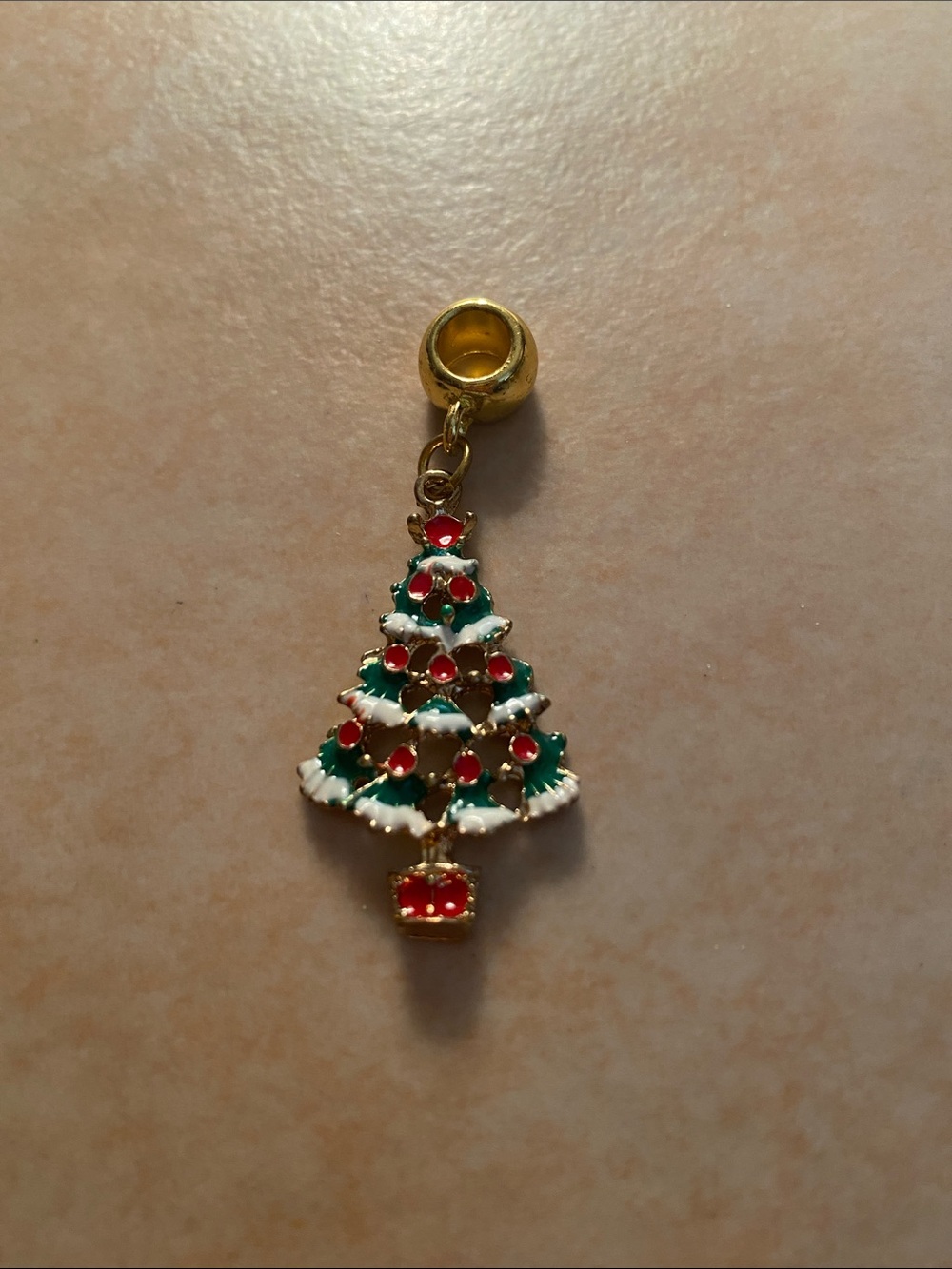 Gold-Tone Green and Red Christmas Tree Charm Pendant